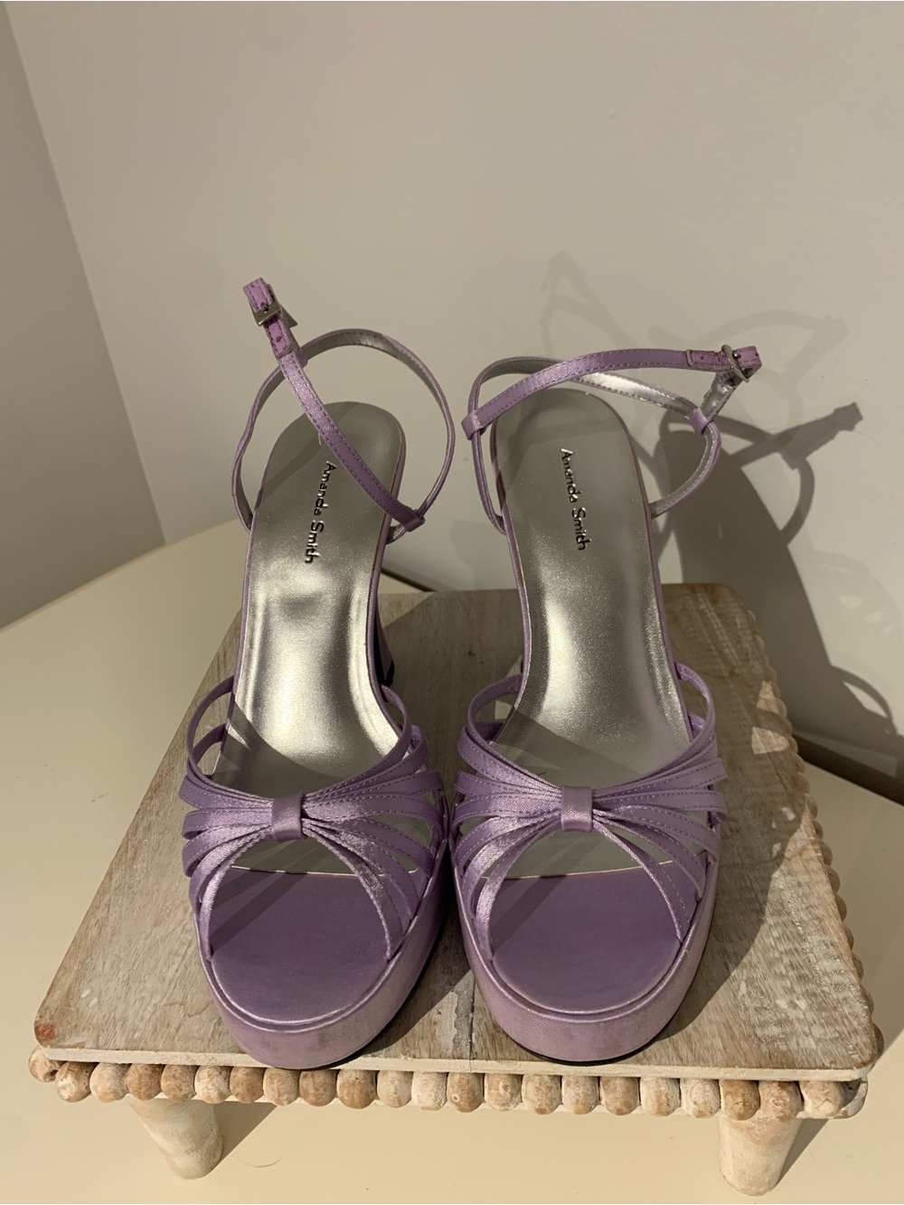 Amanda Smith Lavender Satin Strappy Platform Heels - Picture 4 of 7